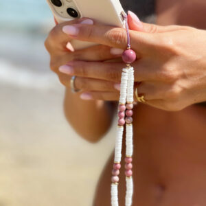 grigri de téléphone en perles de rhodonite