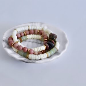 bracelets rhodonite, tourmaline et amazonite