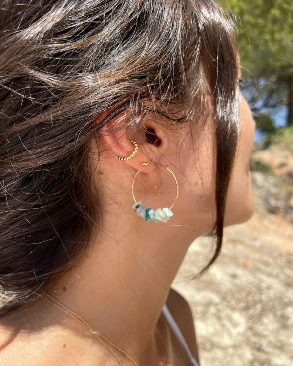 photo portée boucles d'oreilles en amazonite